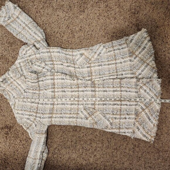 Alice + Olivia Stefan Tweed w/Frayed Hem Short Notch Collar in Neutrals Coat XS - Picture 12 of 12